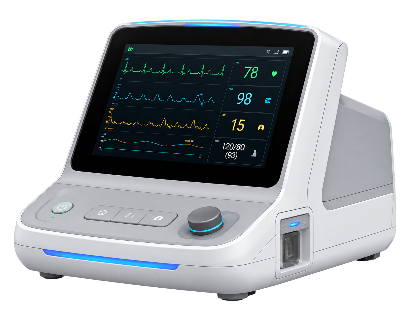 AI-generated concept: same patient monitor in a moulded body with LED accent