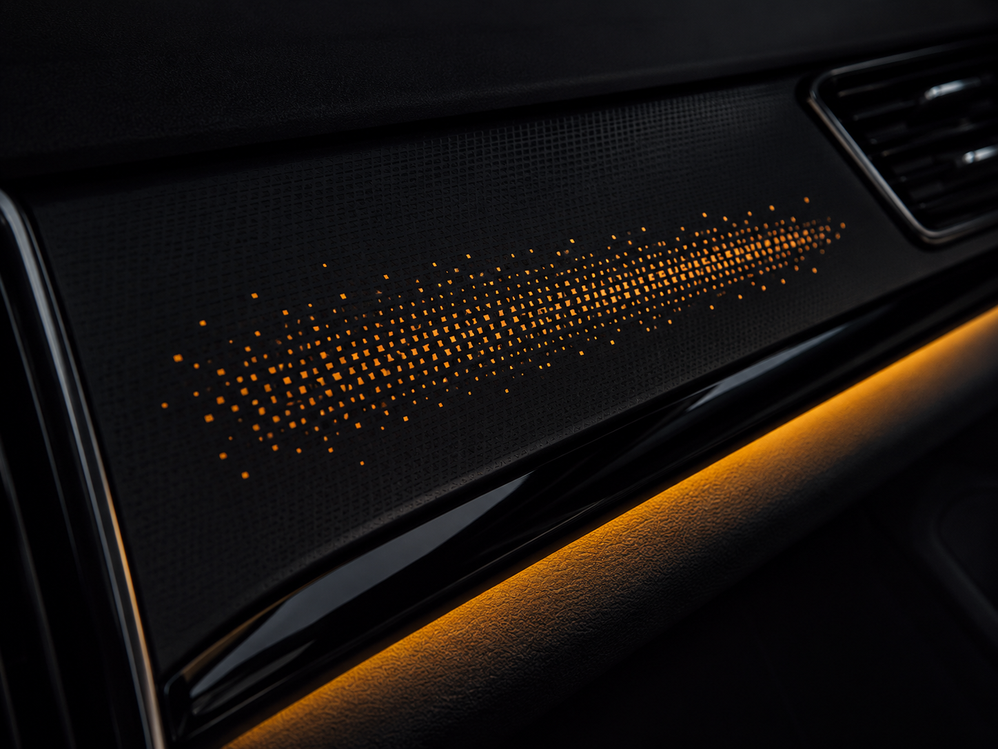 Hidden-until-lit, dot-matrix appears only when powered
